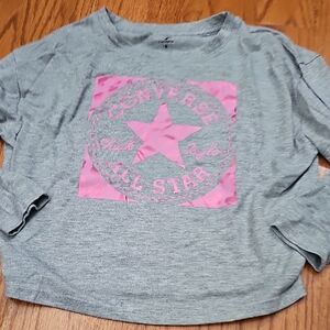 Converse Kids Long Sleeve Tee in Gray with Pink Logo